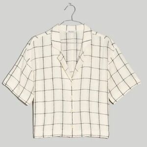 Madewell Linen-Blend Resort Crop Shirt in Windowpane